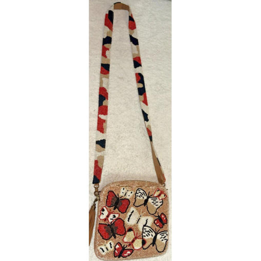 Moyna Colorful Beaded Butterfly Pattern Crossbody(very long strap) Purse Bag - Picture 12 of 14